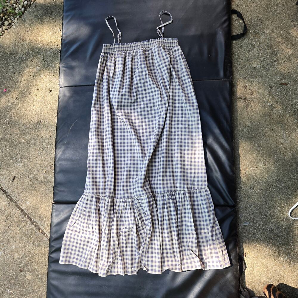 NWT WeWoreWhat Cottage Prairie Country Smocked Gingham Midi Dress XL Blue White - Picture 2 of 11